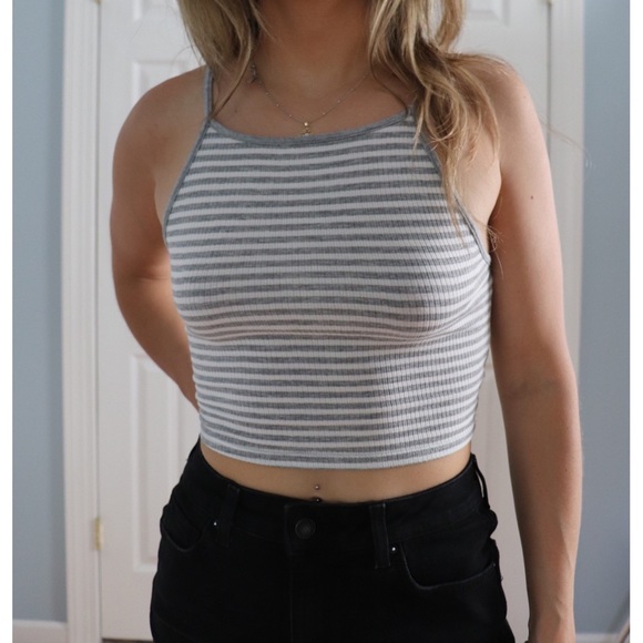 Forever 21 Tops - Gray & White Stripe Cropped Cami